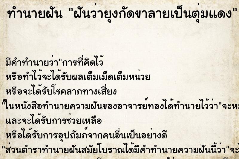 ทำนายฝัน ฝันว่ายุงกัดขาลายเป็นตุ่มแดง ทำนายฝัน ฝันว่ายุงกัดขาลายเป็นตุ่มแดง