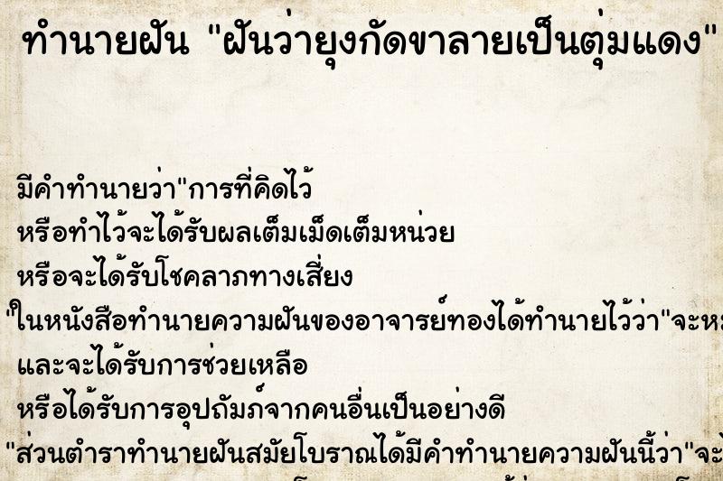 ทำนายฝัน ฝันว่ายุงกัดขาลายเป็นตุ่มแดง ตำราโบราณ แม่นที่สุดในโลก