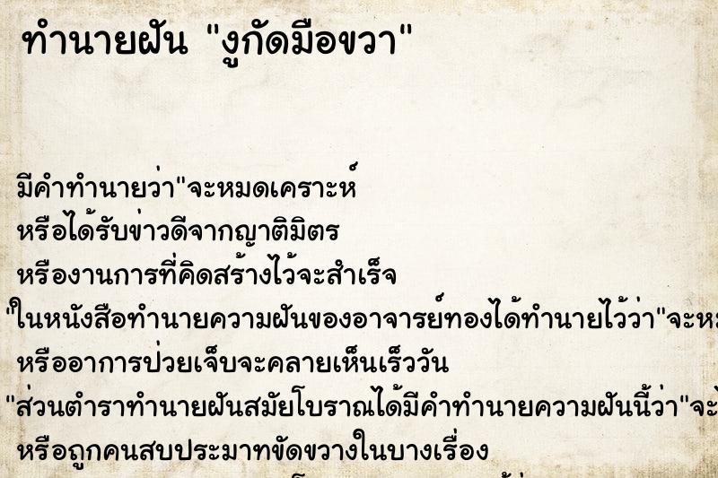 ทำนายฝัน งูกัดมือขวา ทำนายฝัน งูกัดมือขวา