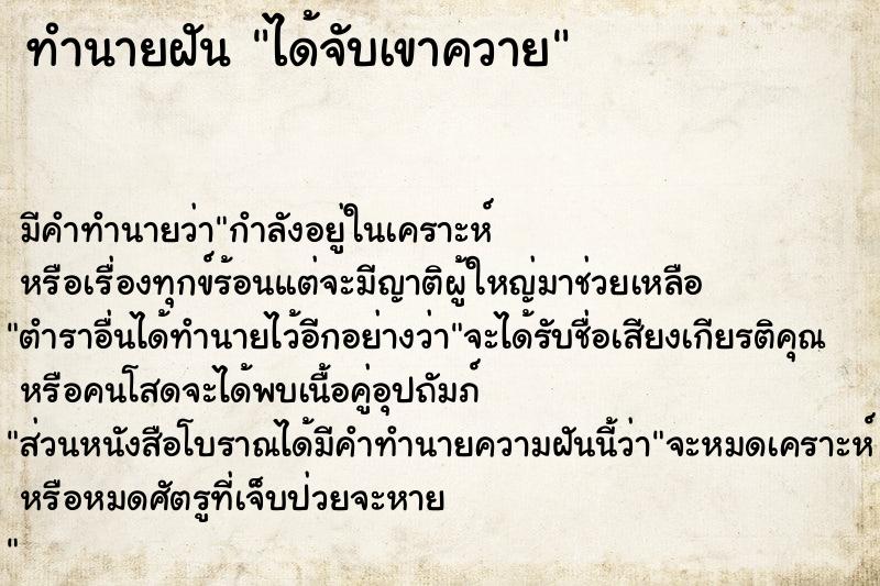 ทำนายฝันได้จับเขาควาย ทำนายฝันทำนายฝันได้จับเขาควาย