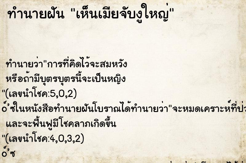 ทำนายฝันทำนายฝันเห็นเมียจับงูใหญ่