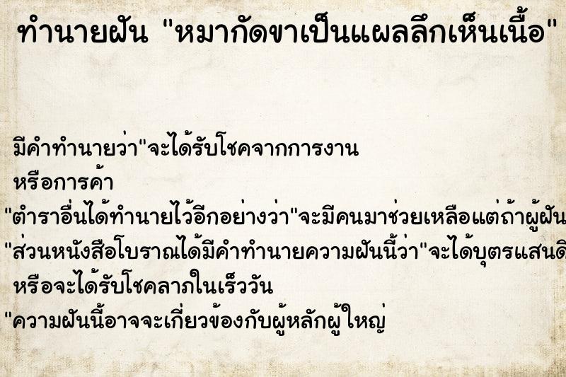 ทำนายฝันหมากัดขาเป็นแผลลึกเห็นเนื้อ ทำนายฝันทำนายฝันหมากัดขาเป็นแผลลึกเห็นเนื้อ