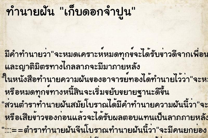 ทำนายฝัน เก็บดอกจำปูน ตำราโบราณ แม่นที่สุดในโลก