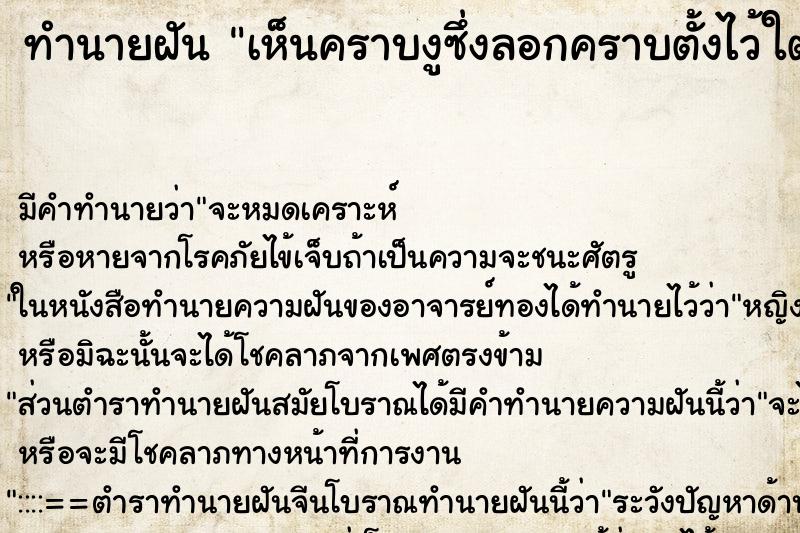 ทำนายฝันเห็นคราบงูซึ่งลอกคราบตั้งไว้ใต้หิ้งพระ ทำนายฝันทำนายฝันเห็นคราบงูซึ่งลอกคราบตั้งไว้ใต้หิ้งพระ