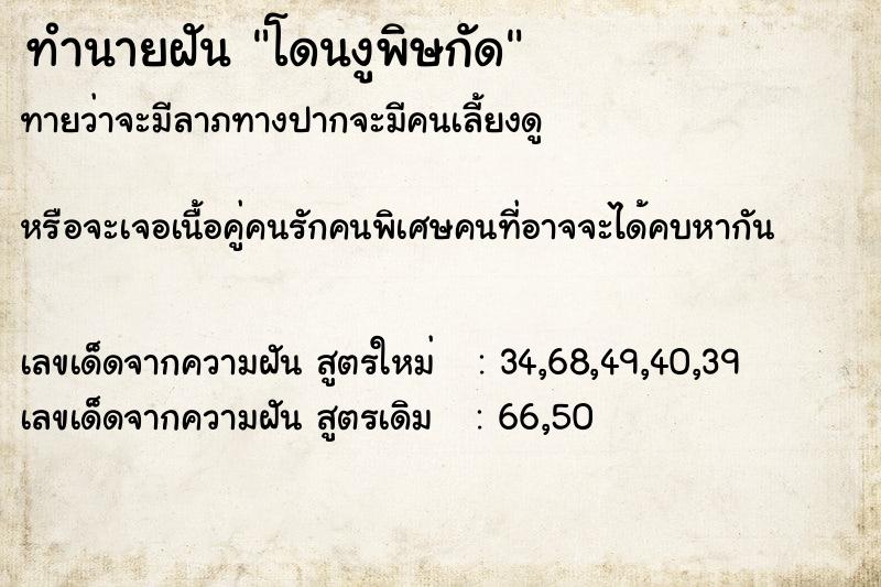 ทำนายฝัน โดนงูพิษกัด ตำราโบราณ แม่นที่สุดในโลก