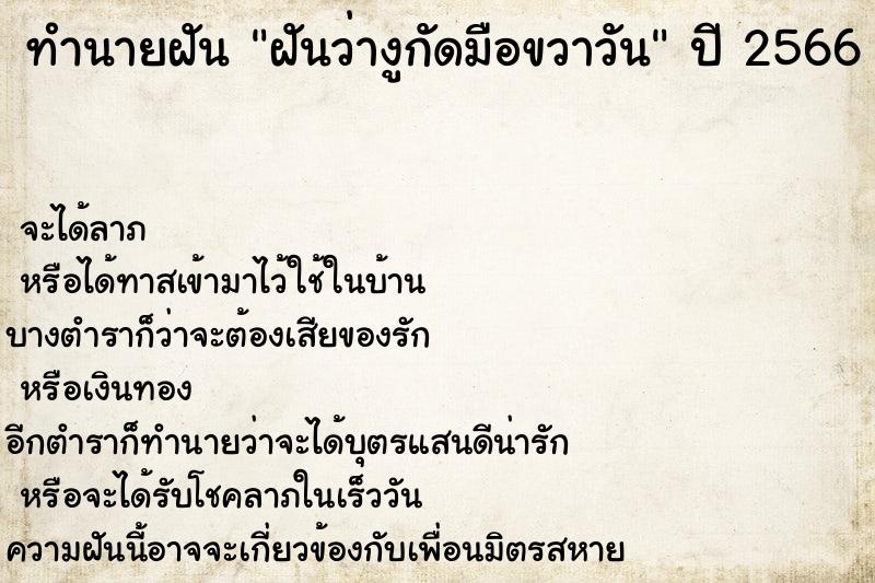 ทำนายฝันฝันว่างูกัดมือขวาวัน ทำนายฝันทำนายฝันฝันว่างูกัดมือขวาวัน