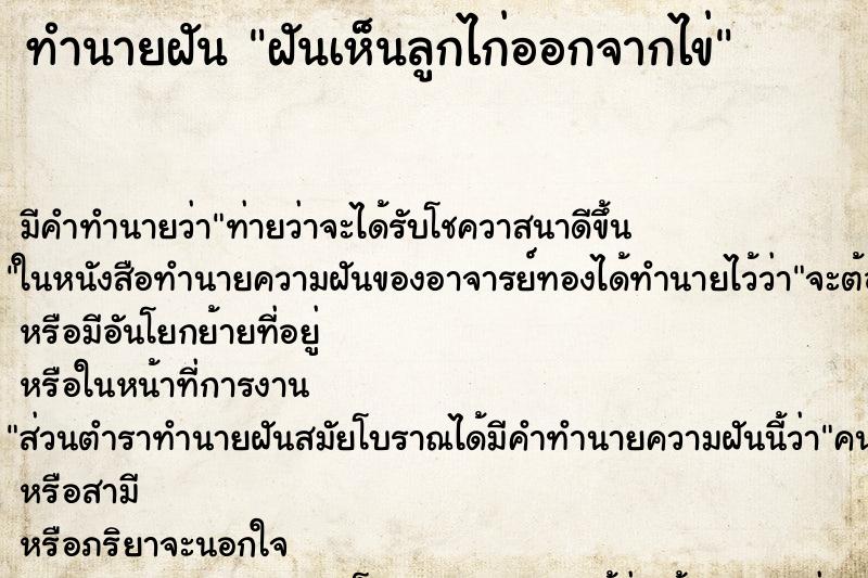 ทำนายฝัน ฝันเห็นลูกไก่ออกจากไข่ ทำนายฝัน ฝันเห็นลูกไก่ออกจากไข่