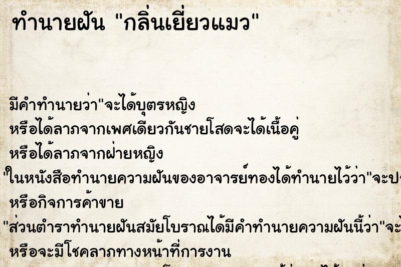 ทำนายฝัน กลิ่นเยี่ยวแมว ตำราโบราณ แม่นที่สุดในโลก