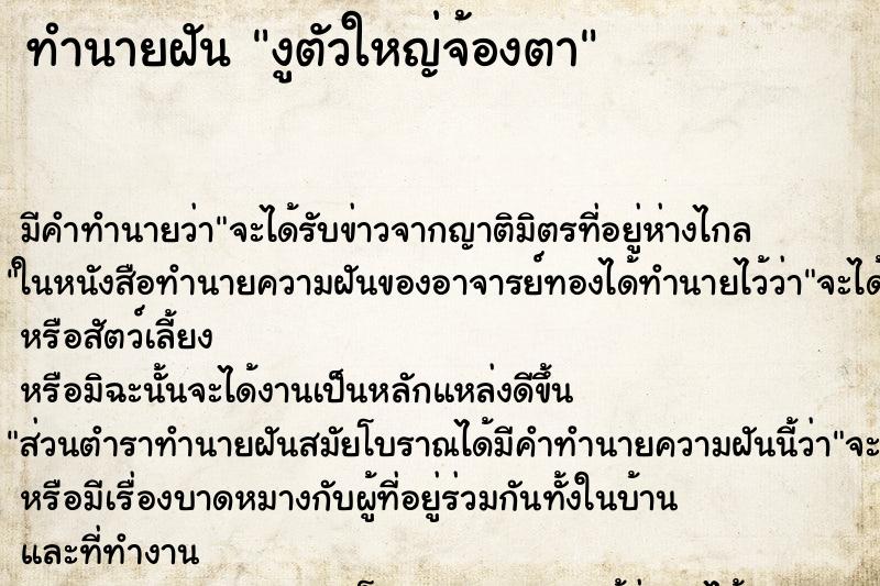 ทำนายฝัน งูตัวใหญ่จ้องตา ทำนายฝัน งูตัวใหญ่จ้องตา