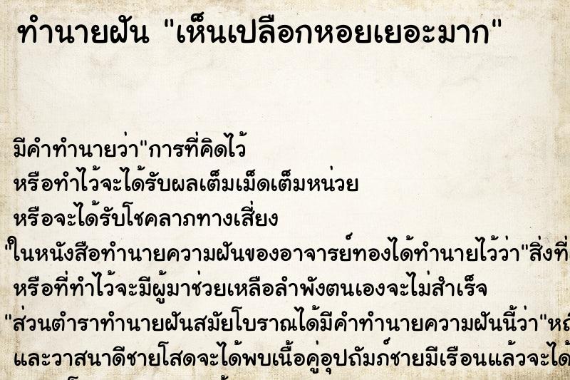 ทำนายฝัน เห็นเปลือกหอยเยอะมาก ทำนายฝัน เห็นเปลือกหอยเยอะมาก