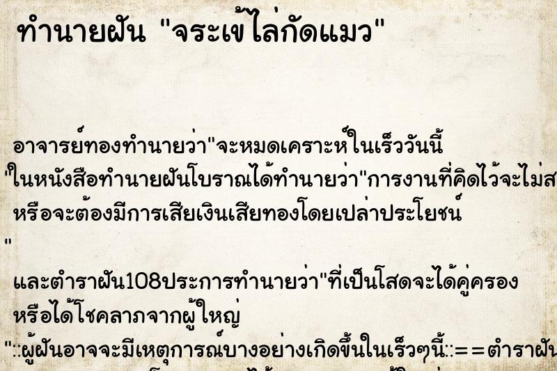 ทำนายฝัน จระเข้ไล่กัดแมว ทำนายฝัน จระเข้ไล่กัดแมว