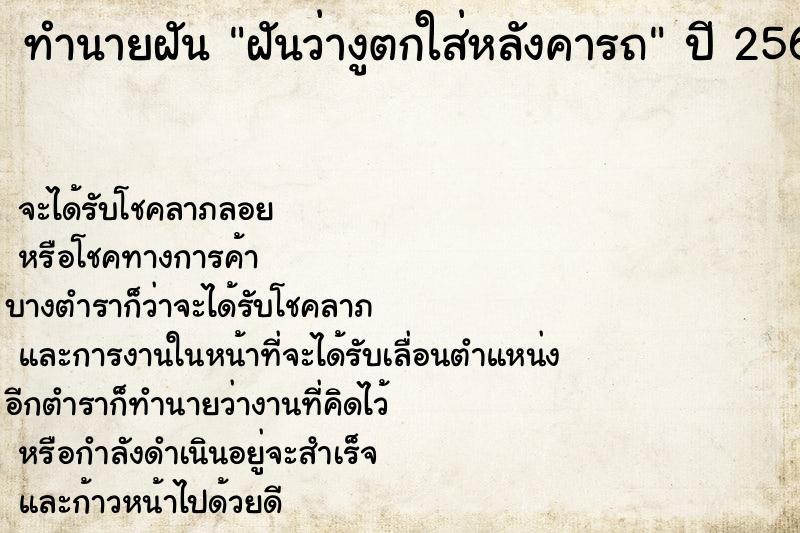 ทำนายฝันฝันว่างูตกใส่หลังคารถ ทำนายฝันทำนายฝันฝันว่างูตกใส่หลังคารถ