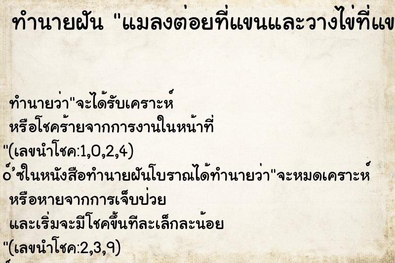 ทำนายฝันทำนายฝันแมลงต่อยที่แขนและวางไข่ที่แขน