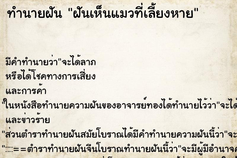 ทำนายฝันทำนายฝันฝันเห็นแมวที่เลี้ยงหาย