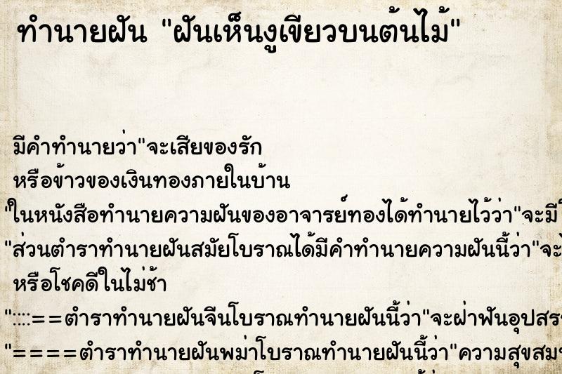 ทำนายฝันฝันเห็นงูเขียวบนต้นไม้ ทำนายฝันทำนายฝันฝันเห็นงูเขียวบนต้นไม้