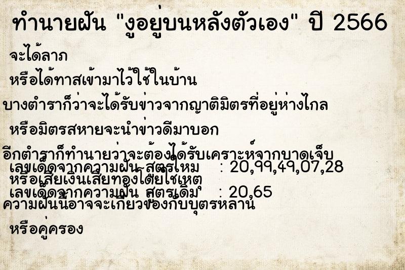ทำนายฝัน งูอยู่บนหลังตัวเอง ทำนายฝัน งูอยู่บนหลังตัวเอง