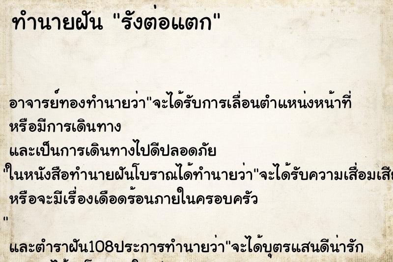 ทำนายฝัน รังต่อแตก ตำราโบราณ แม่นที่สุดในโลก