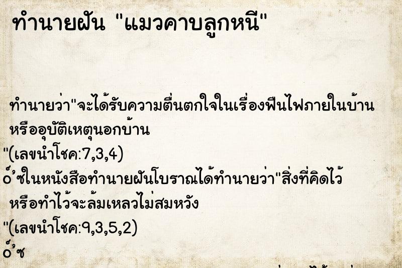 ทำนายฝัน แมวคาบลูกหนี ตำราโบราณ แม่นที่สุดในโลก