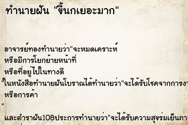 ทำนายฝัน ขี้นกเยอะมาก