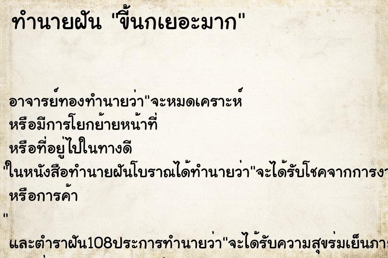 ทำนายฝัน ขี้นกเยอะมาก ตำราโบราณ แม่นที่สุดในโลก