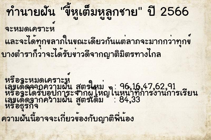ทำนายฝัน ขี้หูเต็มหูลูกชาย
