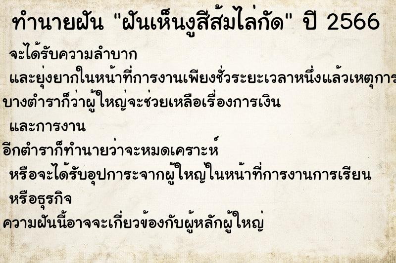 ทำนายฝัน ฝันเห็นงูสีส้มไล่กัด ทำนายฝัน ฝันเห็นงูสีส้มไล่กัด