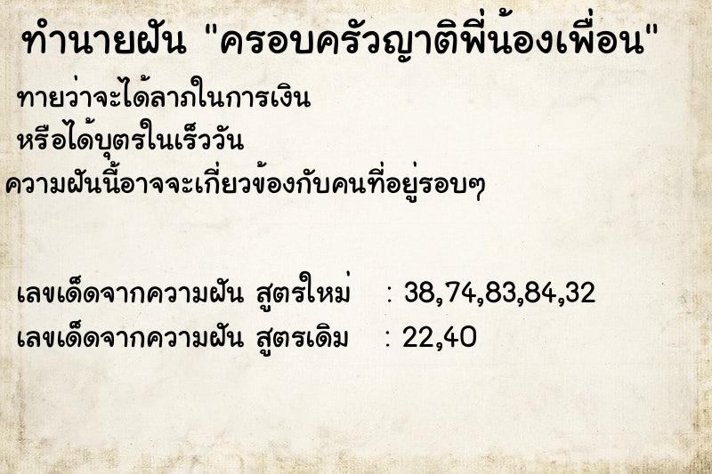 ทำนายฝัน ครอบครัวญาติพี่น้องเพื่อน ทำนายฝัน ครอบครัวญาติพี่น้องเพื่อน