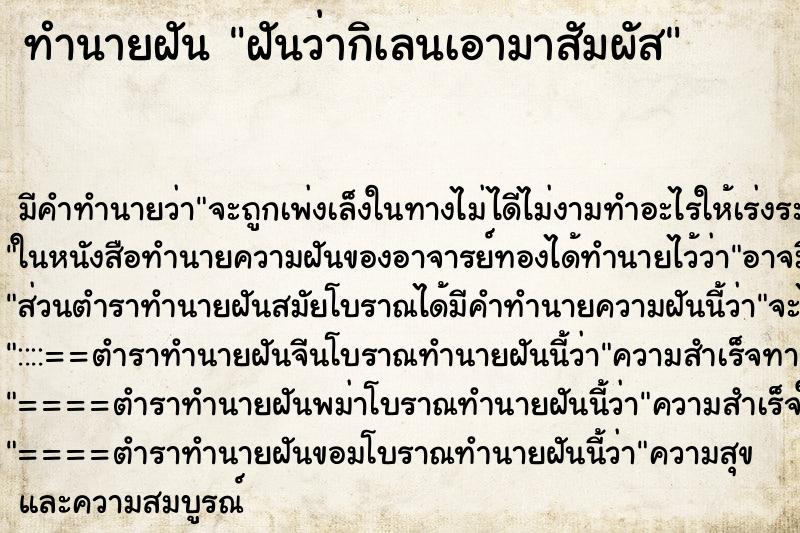 ทำนายฝันฝันว่ากิเลนเอามาสัมผัส ทำนายฝันทำนายฝันฝันว่ากิเลนเอามาสัมผัส