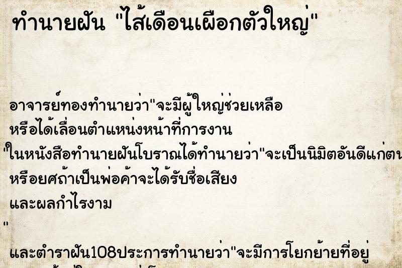 ทำนายฝัน ไส้เดือนเผือกตัวใหญ่