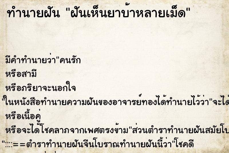 ทำนายฝัน ฝันเห็นยาบ้าหลายเม็ด ตำราโบราณ แม่นที่สุดในโลก