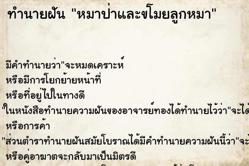 ทำนายฝันหมาป่าและขโมยลูกหมา ทำนายฝันทำนายฝันหมาป่าและขโมยลูกหมา