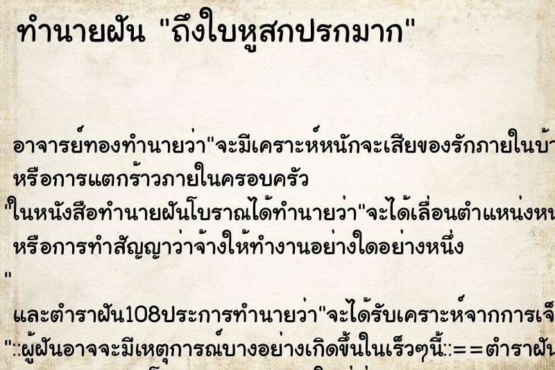 ทำนายฝันทำนายฝันถึงใบหูสกปรกมาก