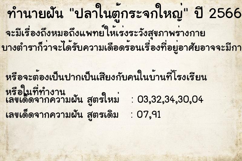 ทำนายฝัน ปลาในตู้กระจกใหญ่