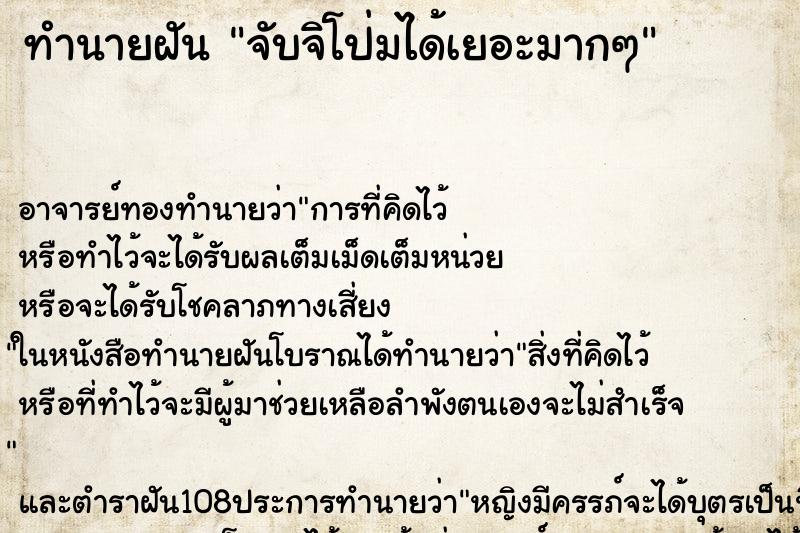 ทำนายฝัน จับจิโป่มได้เยอะมากๆ