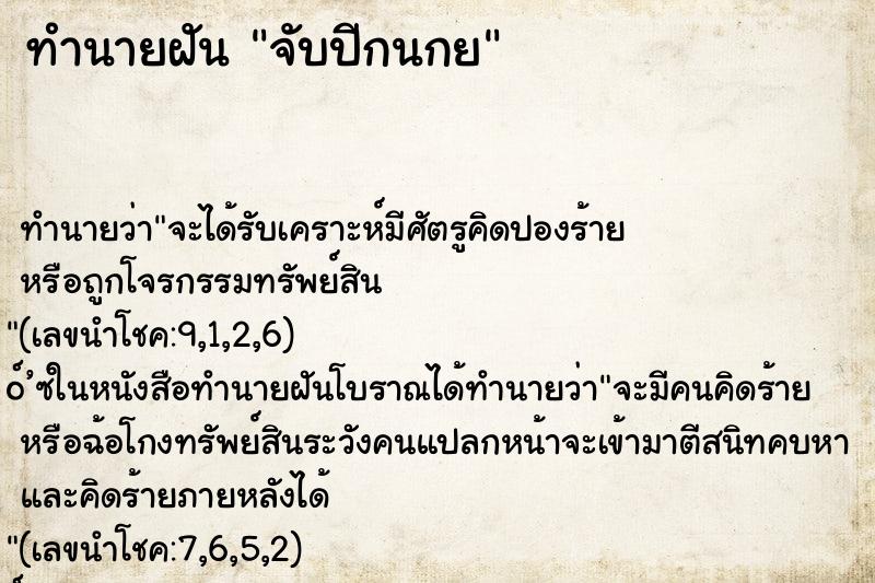 ทำนายฝันจับปีกนกย ทำนายฝันทำนายฝันจับปีกนกย