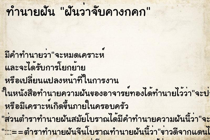 ทำนายฝัน ฝันว่าจับคางกคก ทำนายฝัน ฝันว่าจับคางกคก