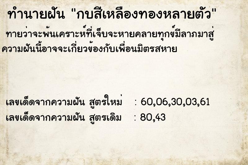 ทำนายฝันทำนายฝันกบสีเหลืองทองหลายตัว