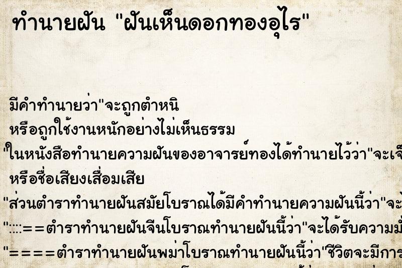 ทำนายฝัน ฝันเห็นดอกทองอุไร ทำนายฝัน ฝันเห็นดอกทองอุไร