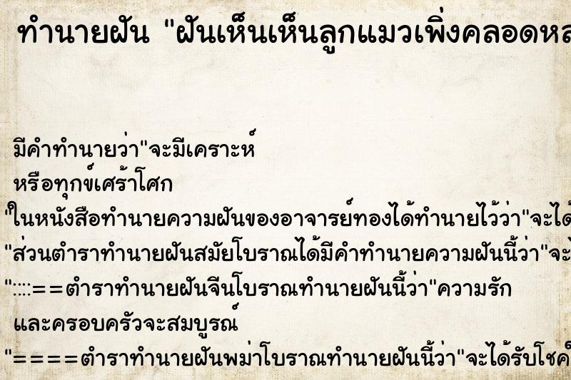 ทำนายฝัน ฝันเห็นเห็นลูกแมวเพิ่งคลอดหลายตัว ทำนายฝัน ฝันเห็นเห็นลูกแมวเพิ่งคลอดหลายตัว