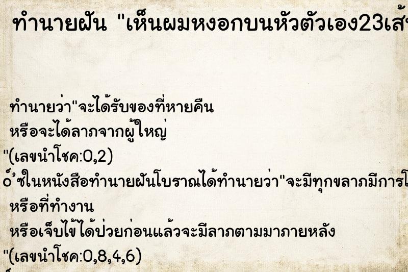 ทำนายฝันทำนายฝันเห็นผมหงอกบนหัวตัวเอง23เส้น