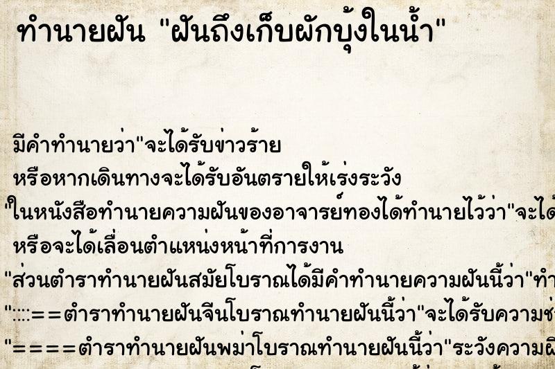 ทำนายฝันทำนายฝันฝันถึงเก็บผักบุ้งในน้ำ