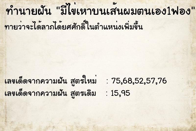 ทำนายฝันมีไข่เหาบนเส้นผมตนเอง1ฟอง ทำนายฝันทำนายฝันมีไข่เหาบนเส้นผมตนเอง1ฟอง