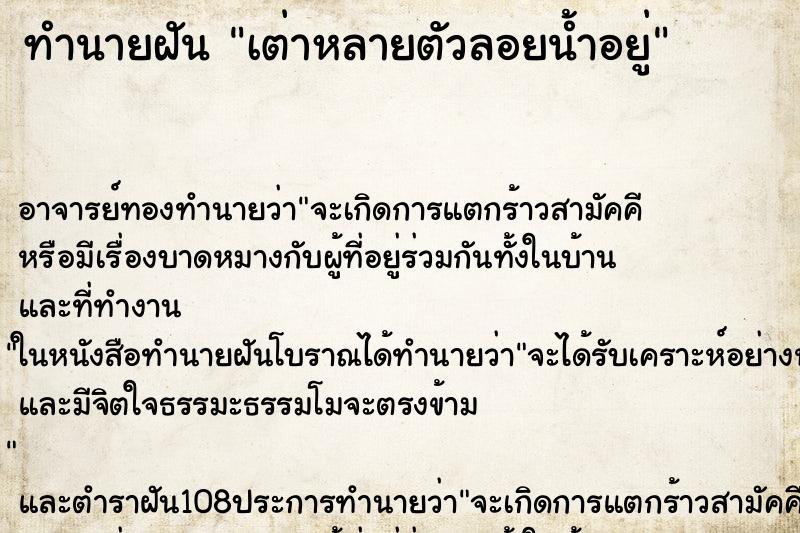 ทำนายฝัน เต่าหลายตัวลอยน้ำอยู่