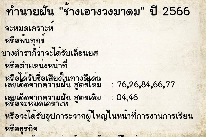 ทำนายฝันทำนายฝันช้างเอางวงมาดม