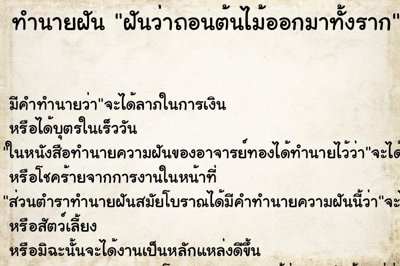 ทำนายฝัน ฝันว่าถอนต้นไม้ออกมาทั้งราก ทำนายฝัน ฝันว่าถอนต้นไม้ออกมาทั้งราก
