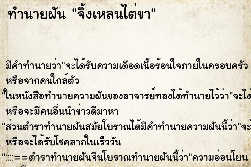 ทำนายฝันจิ้งเหลนไต่ขา ทำนายฝันทำนายฝันจิ้งเหลนไต่ขา