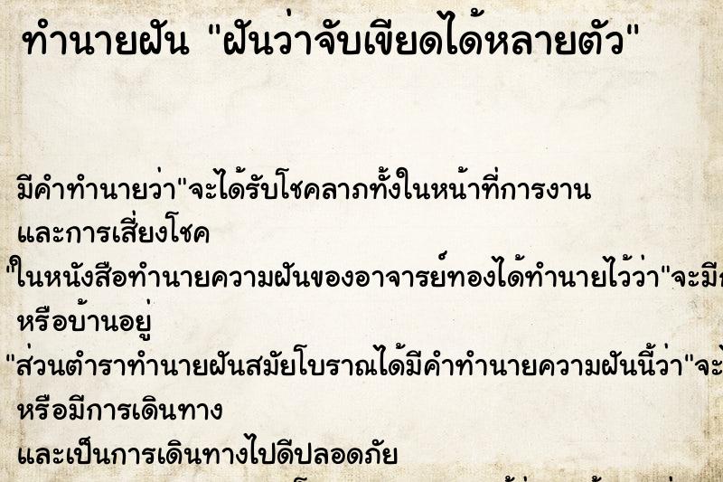 ทำนายฝันทำนายฝันฝันว่าจับเขียดได้หลายตัว
