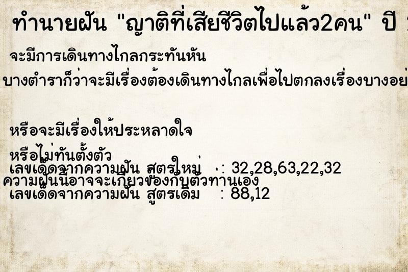 ทำนายฝัน ญาติที่เสียชีวิตไปแล้ว2คน ทำนายฝัน ญาติที่เสียชีวิตไปแล้ว2คน