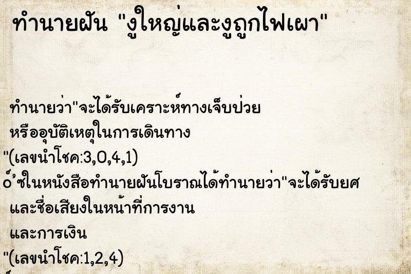 ทำนายฝัน งูใหญ่และงูถูกไฟเผา ตำราโบราณ แม่นที่สุดในโลก