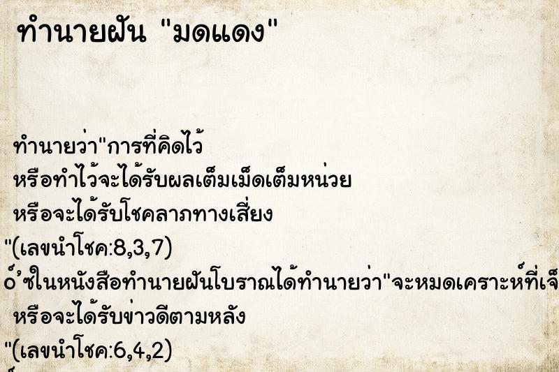 ทำนายฝันมดแดง ทำนายฝันทำนายฝันมดแดง